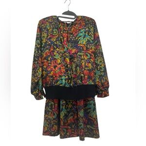 Vintage 80s Retro Colorful Patterned Top and Skirt Set